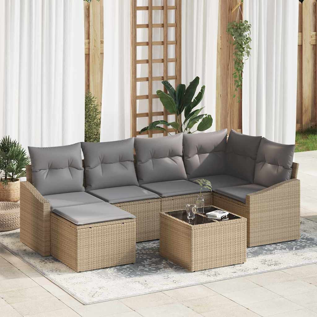 Bankstel met kussen 7 pcs Beige poly rattan is nu te koop bij PeponiXL, paradijselijk wonen!