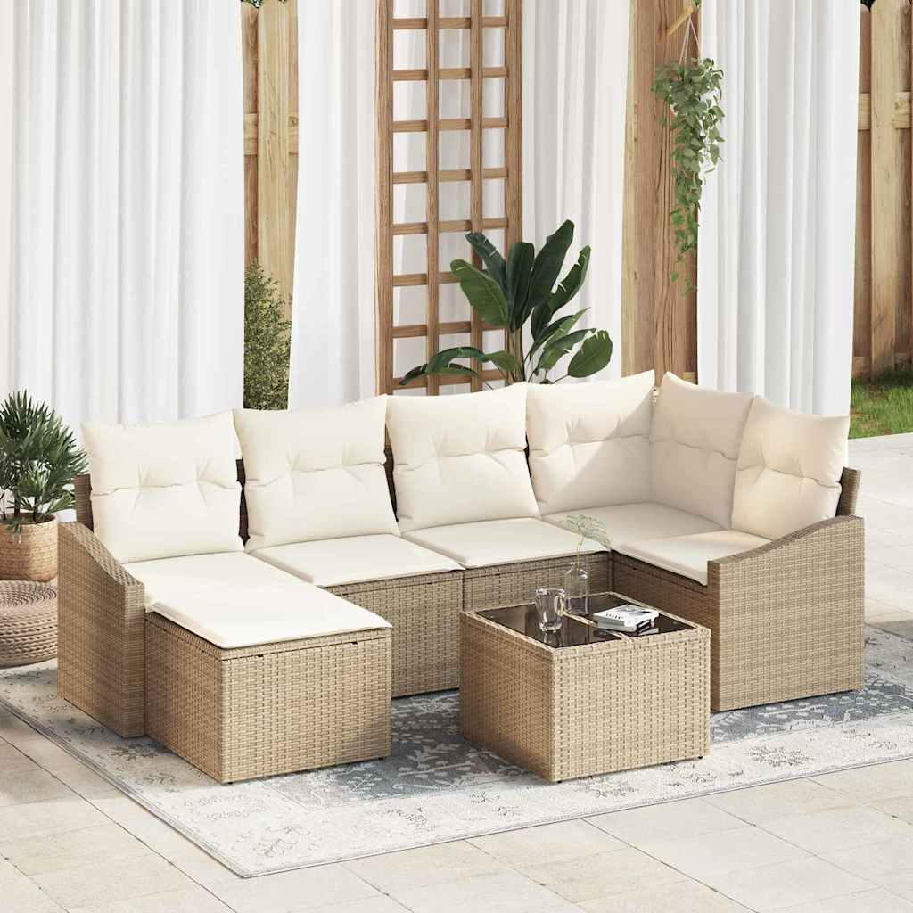 Bankstel met kussen 7 pcs Beige poly rattan is nu te koop bij PeponiXL, paradijselijk wonen!