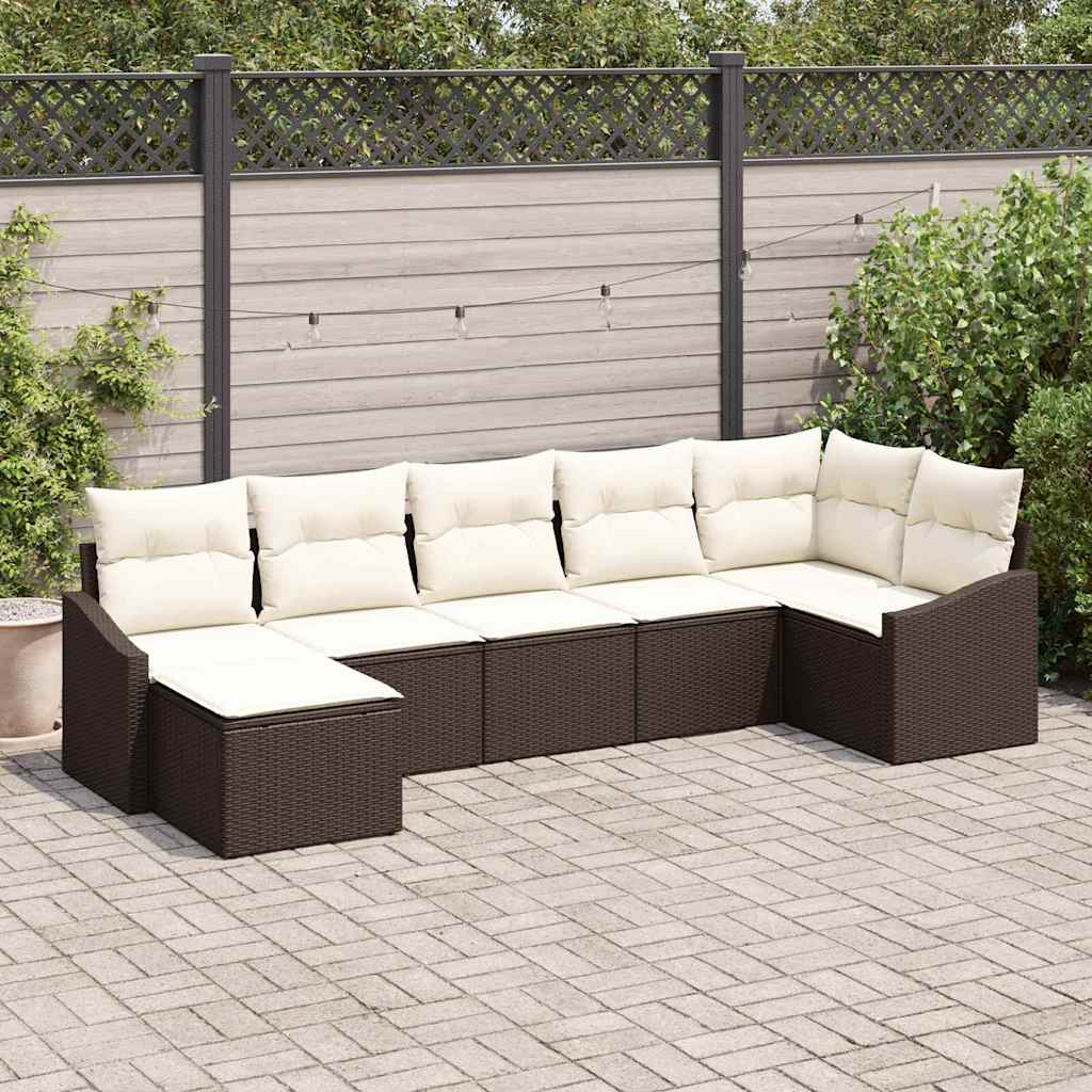 Bankstel met kussen 7 pcs Bruin poly rattan is nu te koop bij PeponiXL, paradijselijk wonen!
