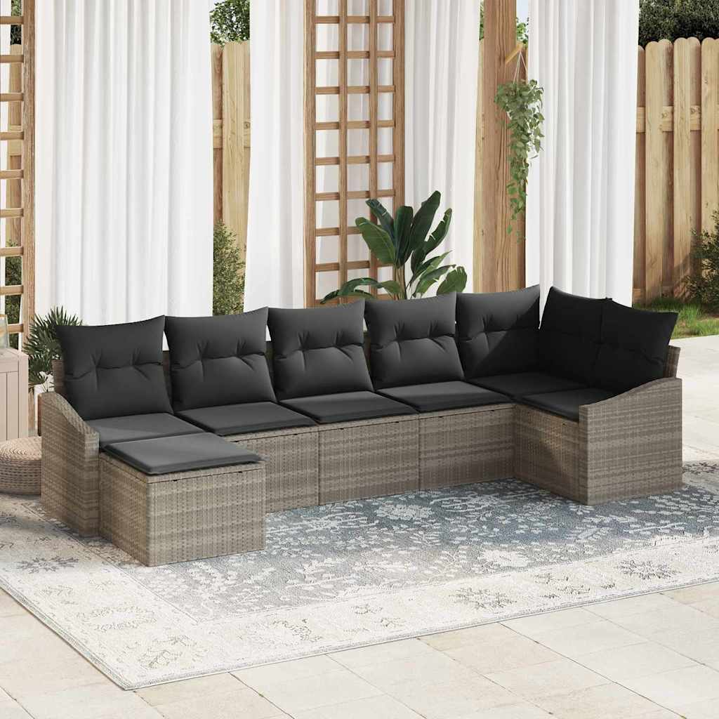 Bankstel met kussen 7 pcs Lichtgrijs poly rattan is nu te koop bij PeponiXL, paradijselijk wonen!