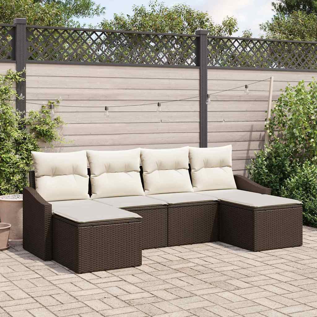 Bankstel met kussen 6 pcs Bruin poly rattan is nu te koop bij PeponiXL, paradijselijk wonen!