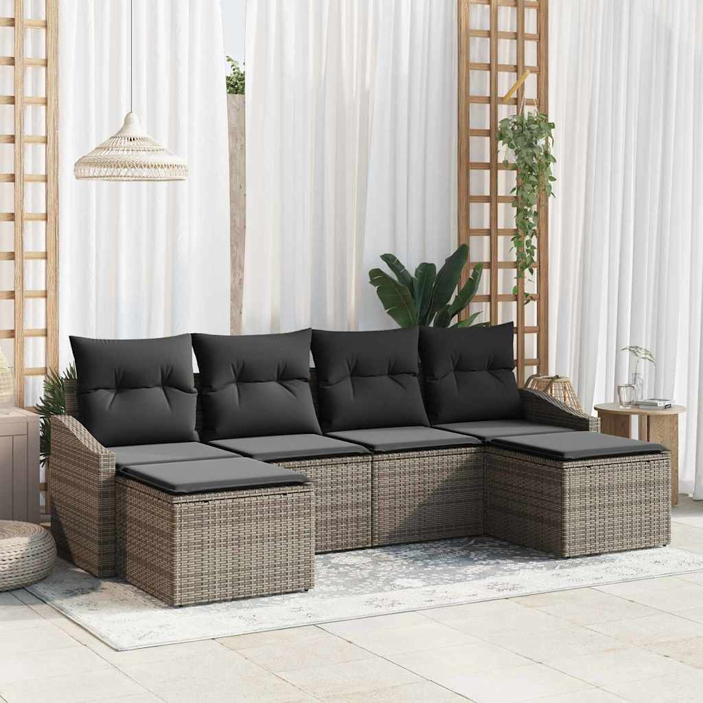 Bankstel met kussen 6 pcs Grijs poly rattan is nu te koop bij PeponiXL, paradijselijk wonen!