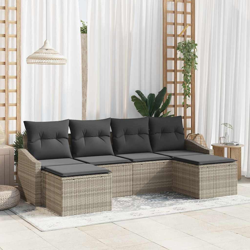 Bankstel met kussen 6 pcs Lichtgrijs poly rattan is nu te koop bij PeponiXL, paradijselijk wonen!