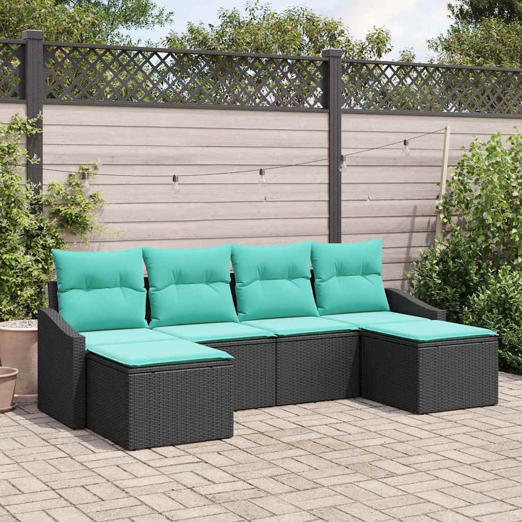 Bankstel met kussen 6 pcs Zwart poly rattan is nu te koop bij PeponiXL, paradijselijk wonen!