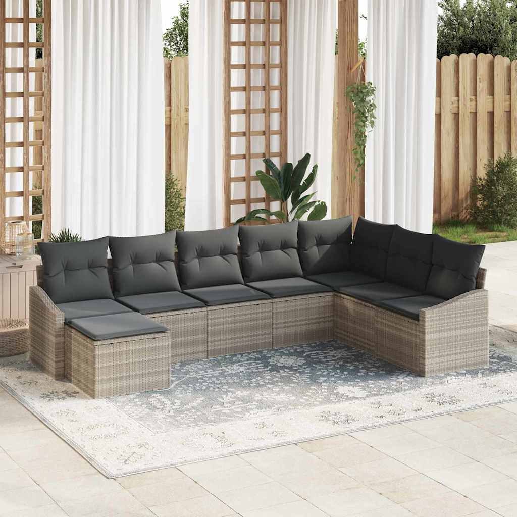 Bankstel met kussen 8 pcs Lichtgrijs poly rattan is nu te koop bij PeponiXL, paradijselijk wonen!