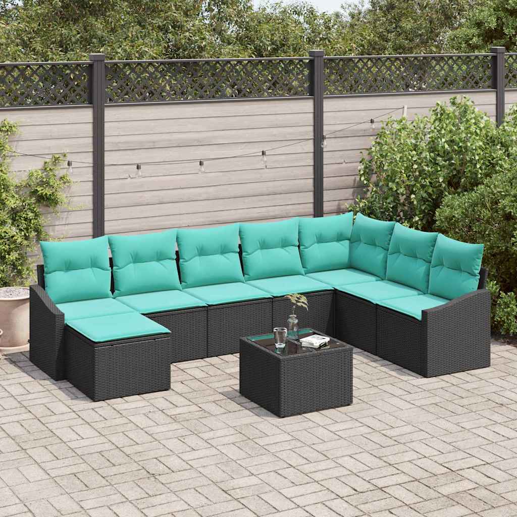 Bankstel met kussen 9 pcs Zwart poly rattan is nu te koop bij PeponiXL, paradijselijk wonen!