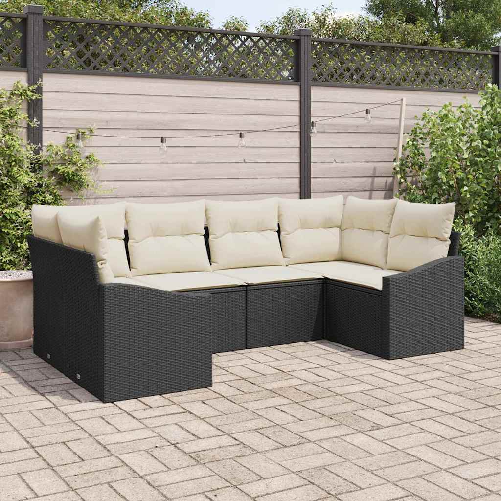 Bankstel met kussen 6 pcs Zwart poly rattan is nu te koop bij PeponiXL, paradijselijk wonen!