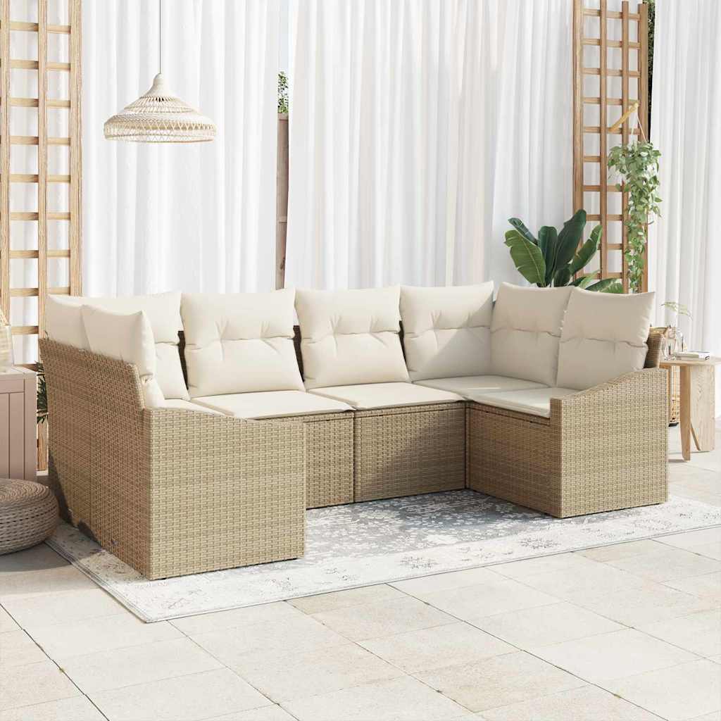 Bankstel met kussen 6 pcs Beige poly rattan is nu te koop bij PeponiXL, paradijselijk wonen!