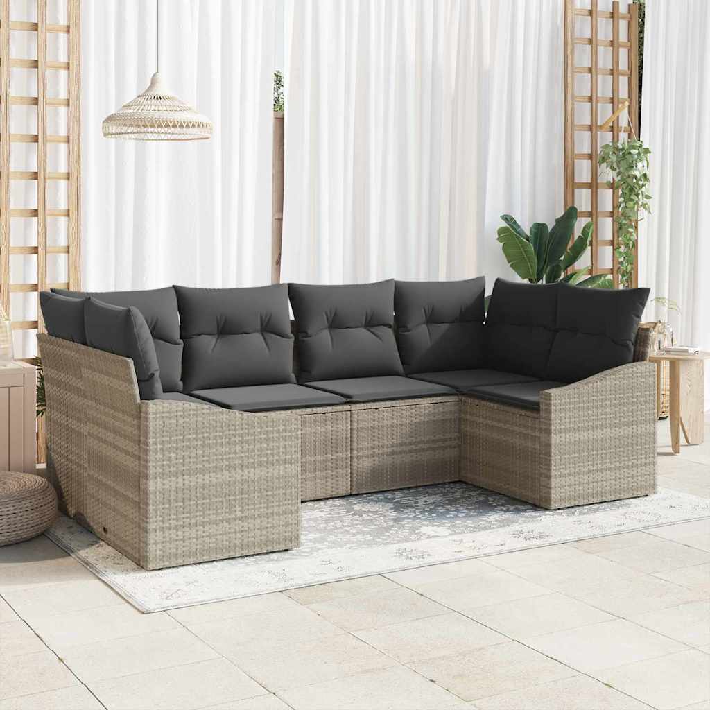 Bankstel met kussen 6 pcs Lichtgrijs poly rattan is nu te koop bij PeponiXL, paradijselijk wonen!