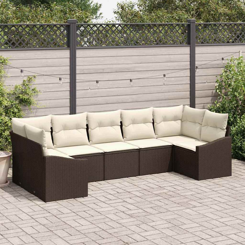Bankstel met kussen 7 pcs Bruin poly rattan is nu te koop bij PeponiXL, paradijselijk wonen!