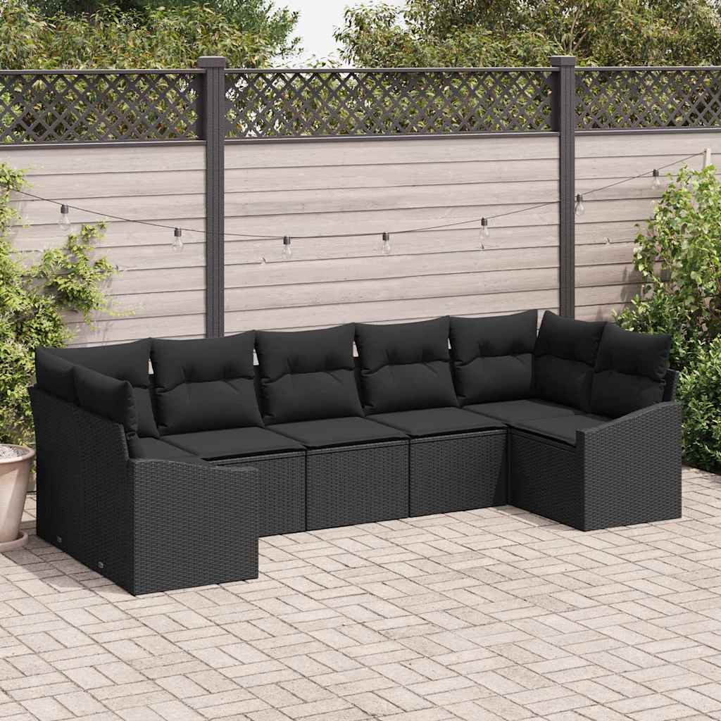 Bankstel met kussen 7 pcs Zwart poly rattan is nu te koop bij PeponiXL, paradijselijk wonen!