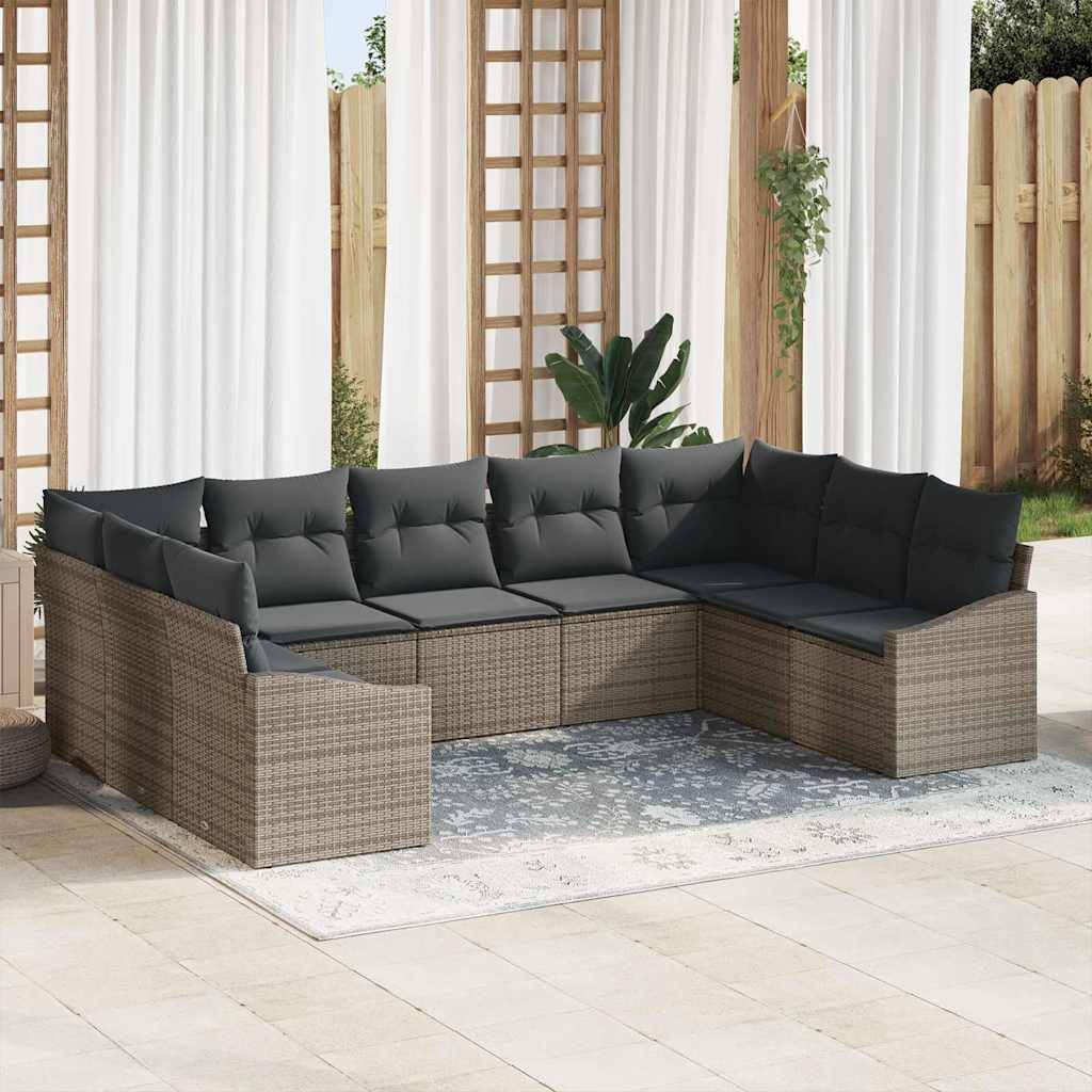 Bankstel met kussen 9 pcs Grijs poly rattan is nu te koop bij PeponiXL, paradijselijk wonen!