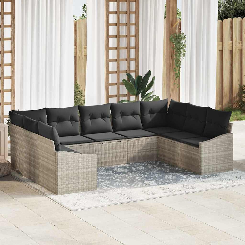 Bankstel met kussen 9 pcs Lichtgrijs poly rattan is nu te koop bij PeponiXL, paradijselijk wonen!