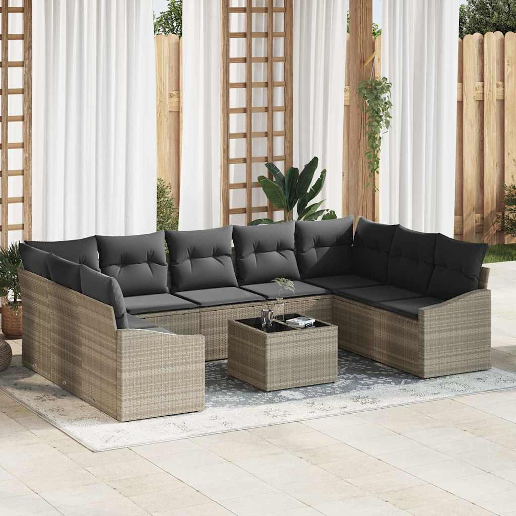 Bankstel met kussen 10 pcs Lichtgrijs poly rattan is nu te koop bij PeponiXL, paradijselijk wonen!