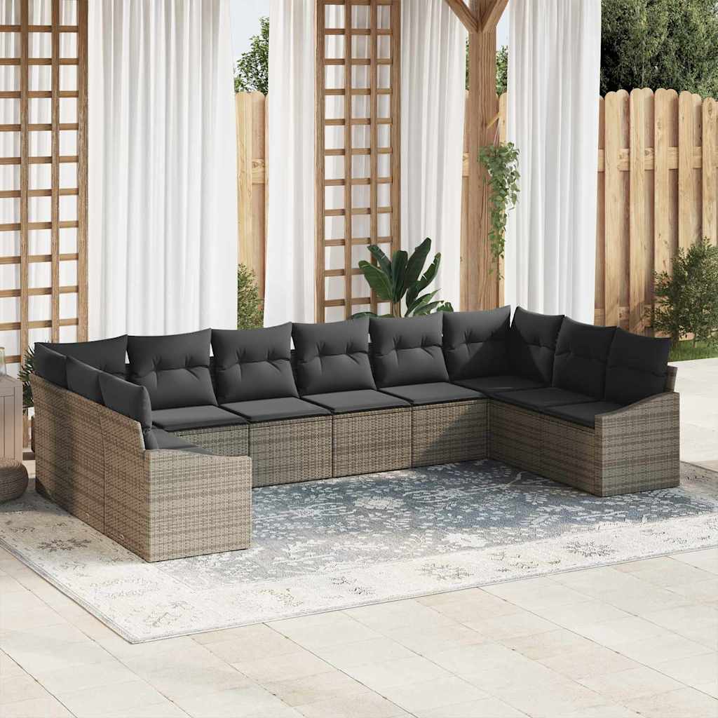 Bankstel met kussen 10 pcs Grijs poly rattan is nu te koop bij PeponiXL, paradijselijk wonen!
