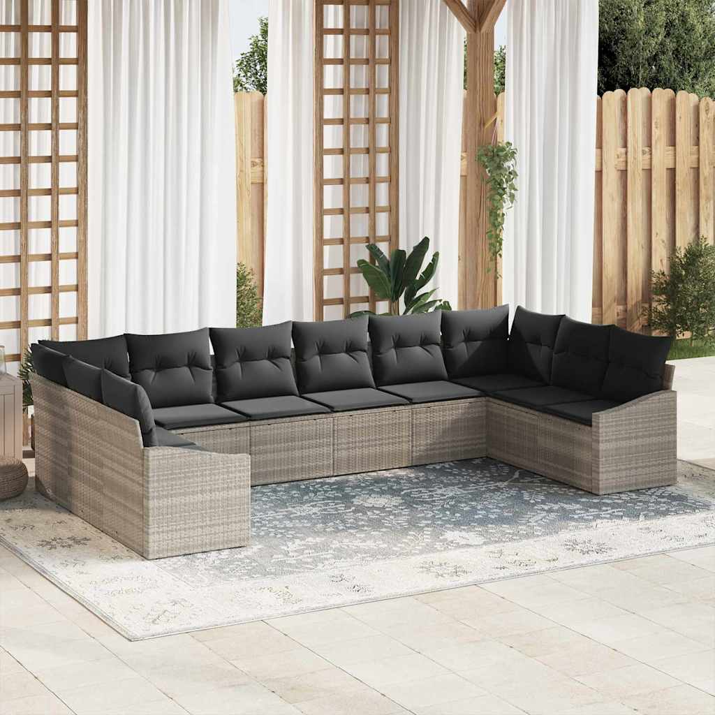 Bankstel met kussen 10 pcs Lichtgrijs poly rattan is nu te koop bij PeponiXL, paradijselijk wonen!