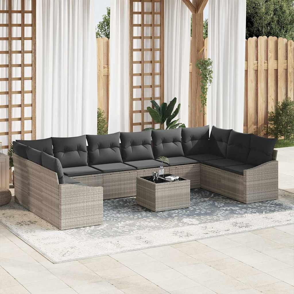 Bankstel met kussen 11 pcs Lichtgrijs poly rattan is nu te koop bij PeponiXL, paradijselijk wonen!