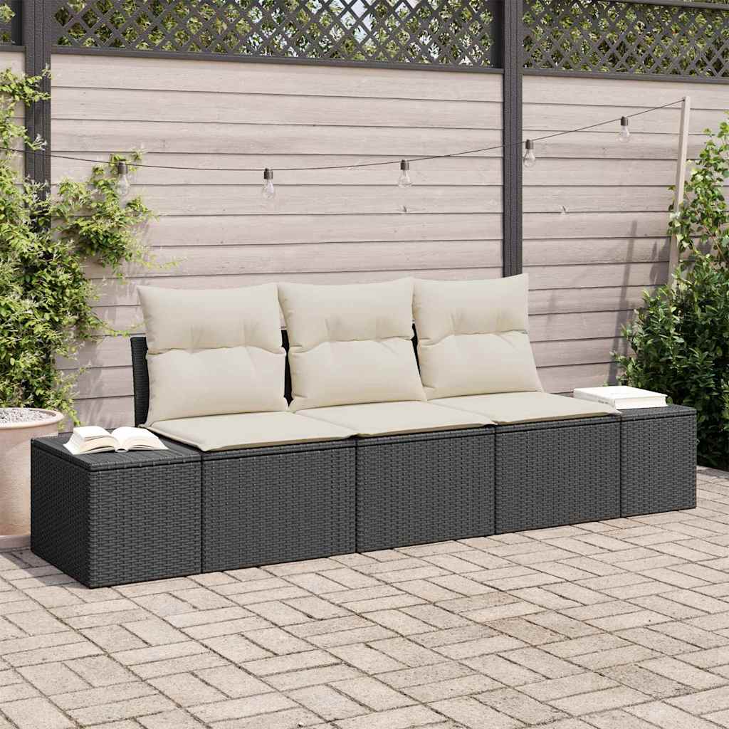 Bankstel met kussen 3 pcs Zwart poly rattan is nu te koop bij PeponiXL, paradijselijk wonen!