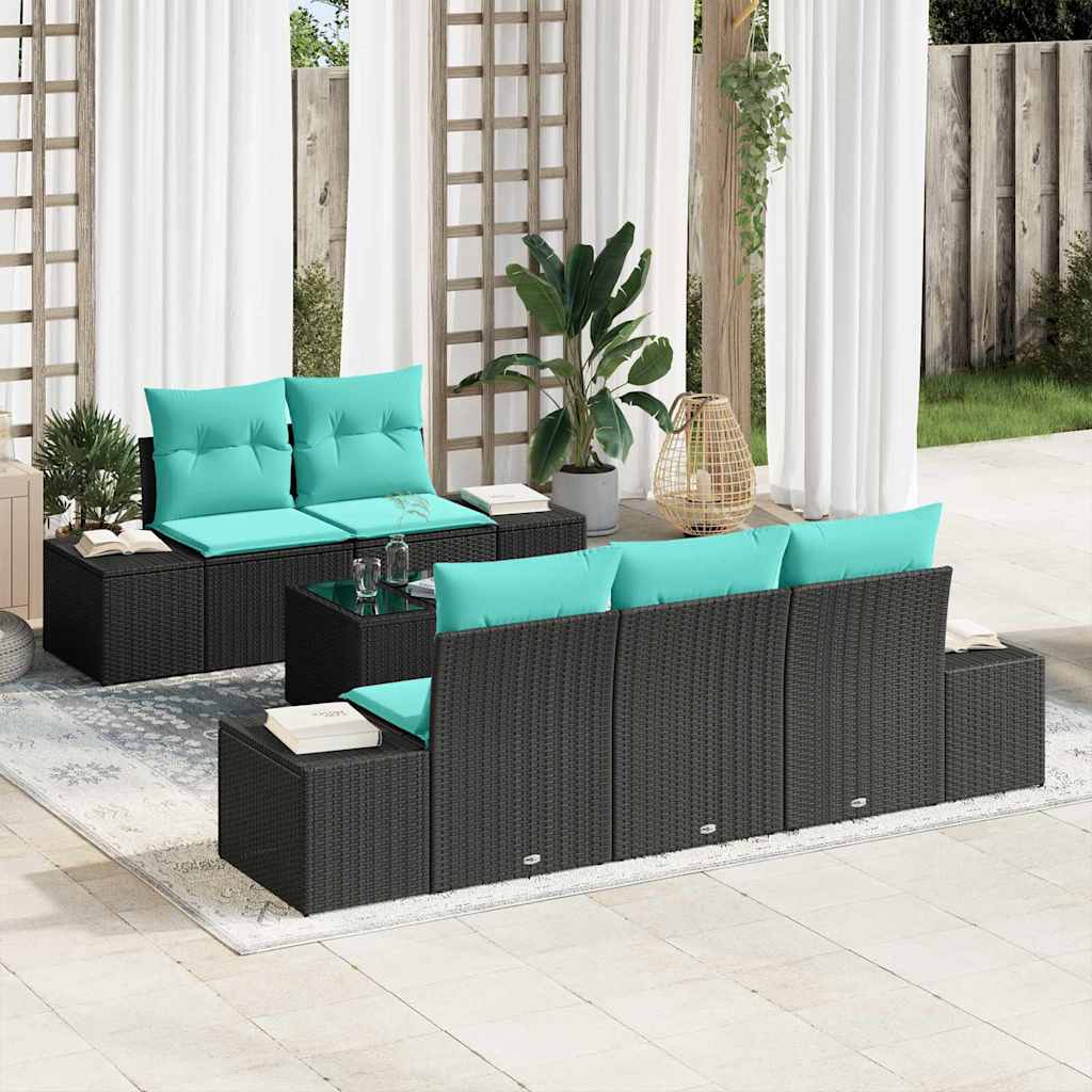 Tuin Sofa Set 6 st Zwart poly rattan is nu te koop bij PeponiXL, paradijselijk wonen!