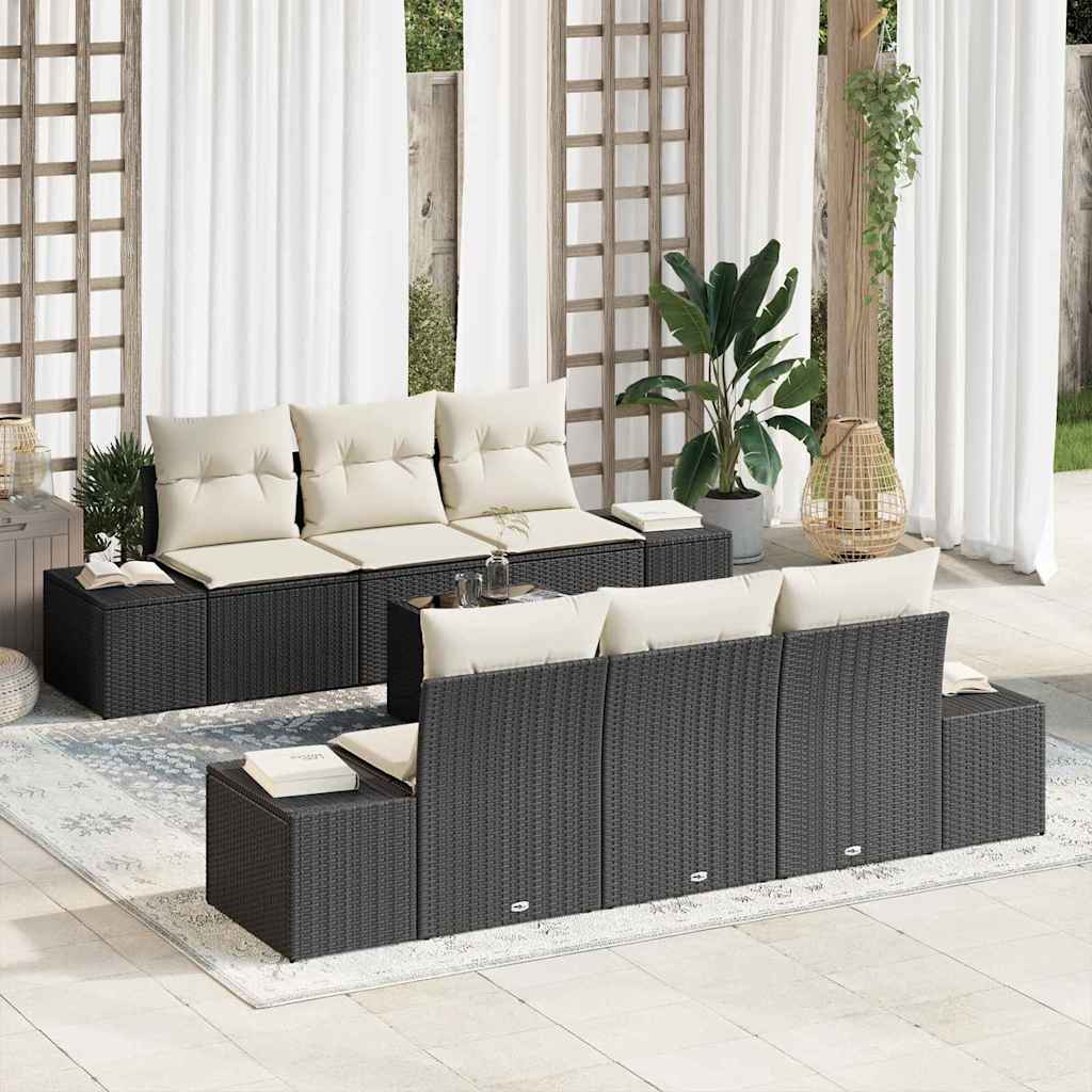 Tuin Sofa Set met kussen 7 pcs Zwart poly rattan is nu te koop bij PeponiXL, paradijselijk wonen!