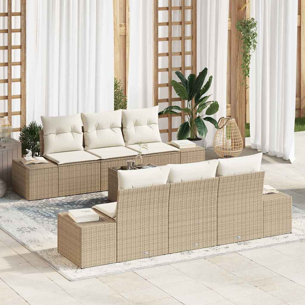 Tuin Sofa Set met kussen 7 pcs Beige poly rattan is nu te koop bij PeponiXL, paradijselijk wonen!