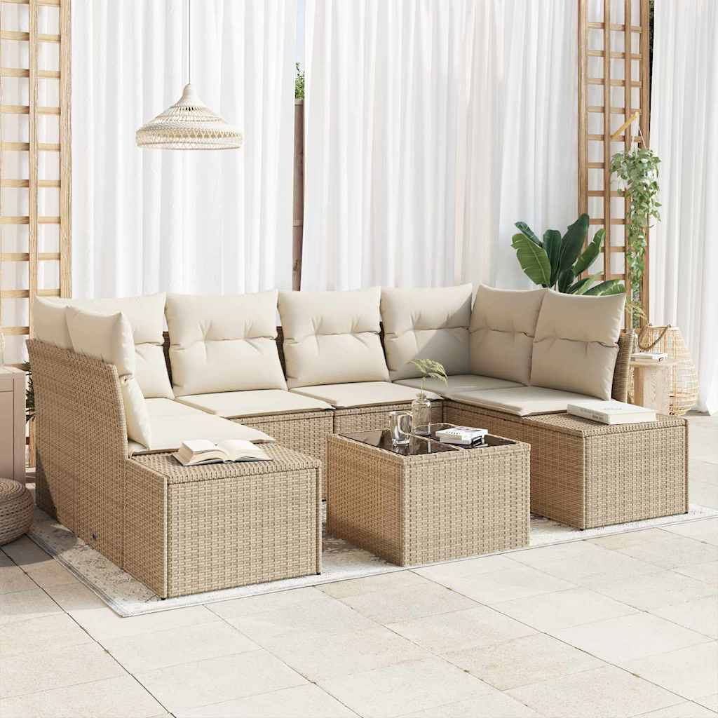 Tuin Sofa Set met kussen 7 pcs Beige poly rattan is nu te koop bij PeponiXL, paradijselijk wonen!
