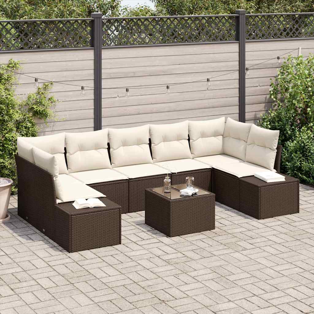 Tuin Sofa Set met kussen 8 pcs Bruin poly rattan is nu te koop bij PeponiXL, paradijselijk wonen!
