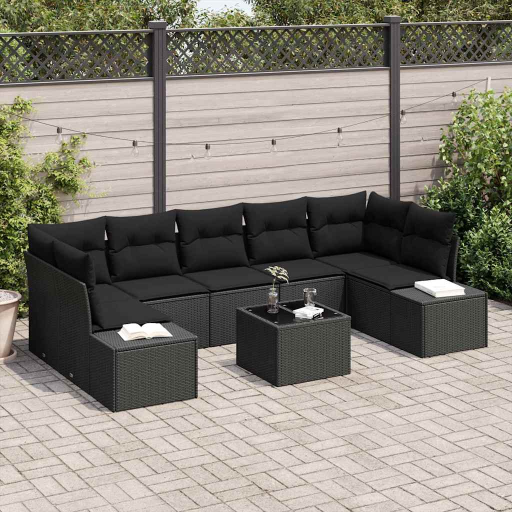 Tuin Sofa Set met kussen 8 pcs Zwart poly rattan is nu te koop bij PeponiXL, paradijselijk wonen!