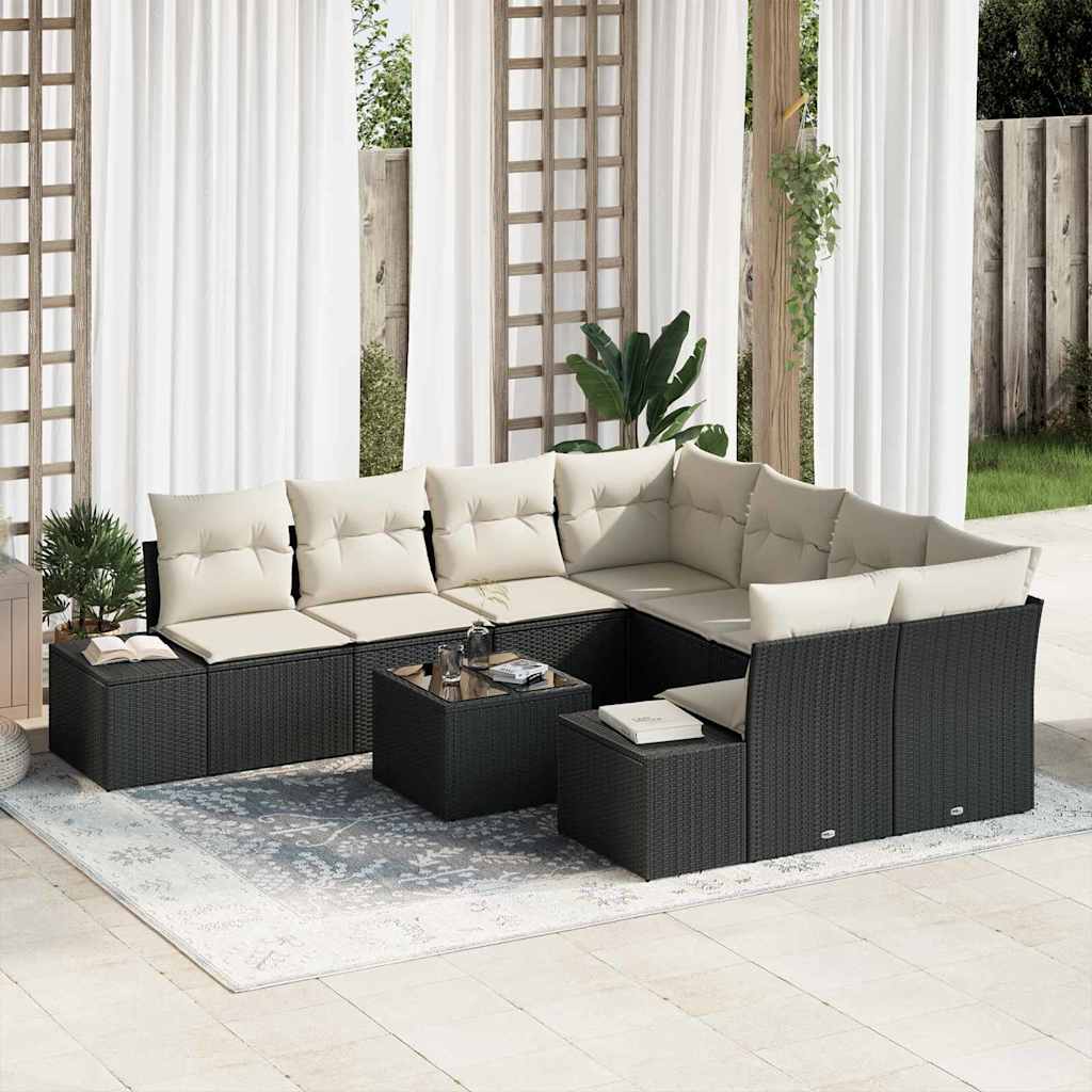 Tuin Sofa Set met kussen 9 pcs Zwart poly rattan is nu te koop bij PeponiXL, paradijselijk wonen!
