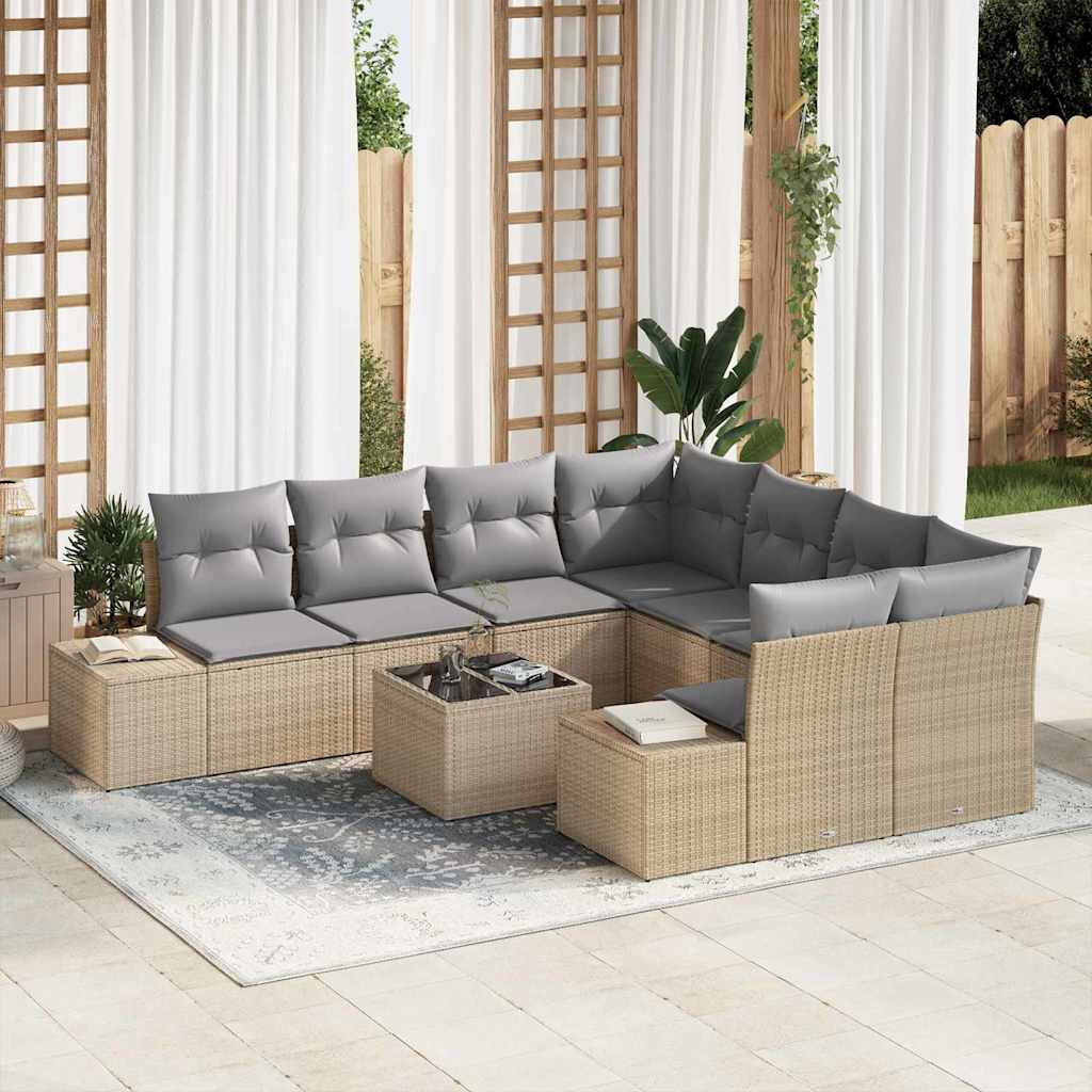 Tuin Sofa Set met kussen 9 pcs Beige poly rattan is nu te koop bij PeponiXL, paradijselijk wonen!