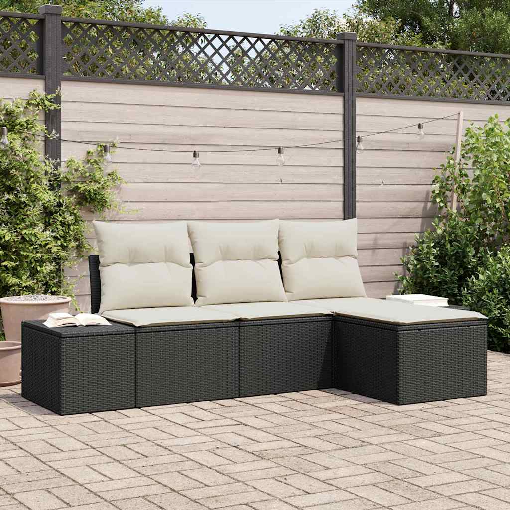 Tuin Sofa Set met kussen 4 pcs Zwart poly rattan is nu te koop bij PeponiXL, paradijselijk wonen!