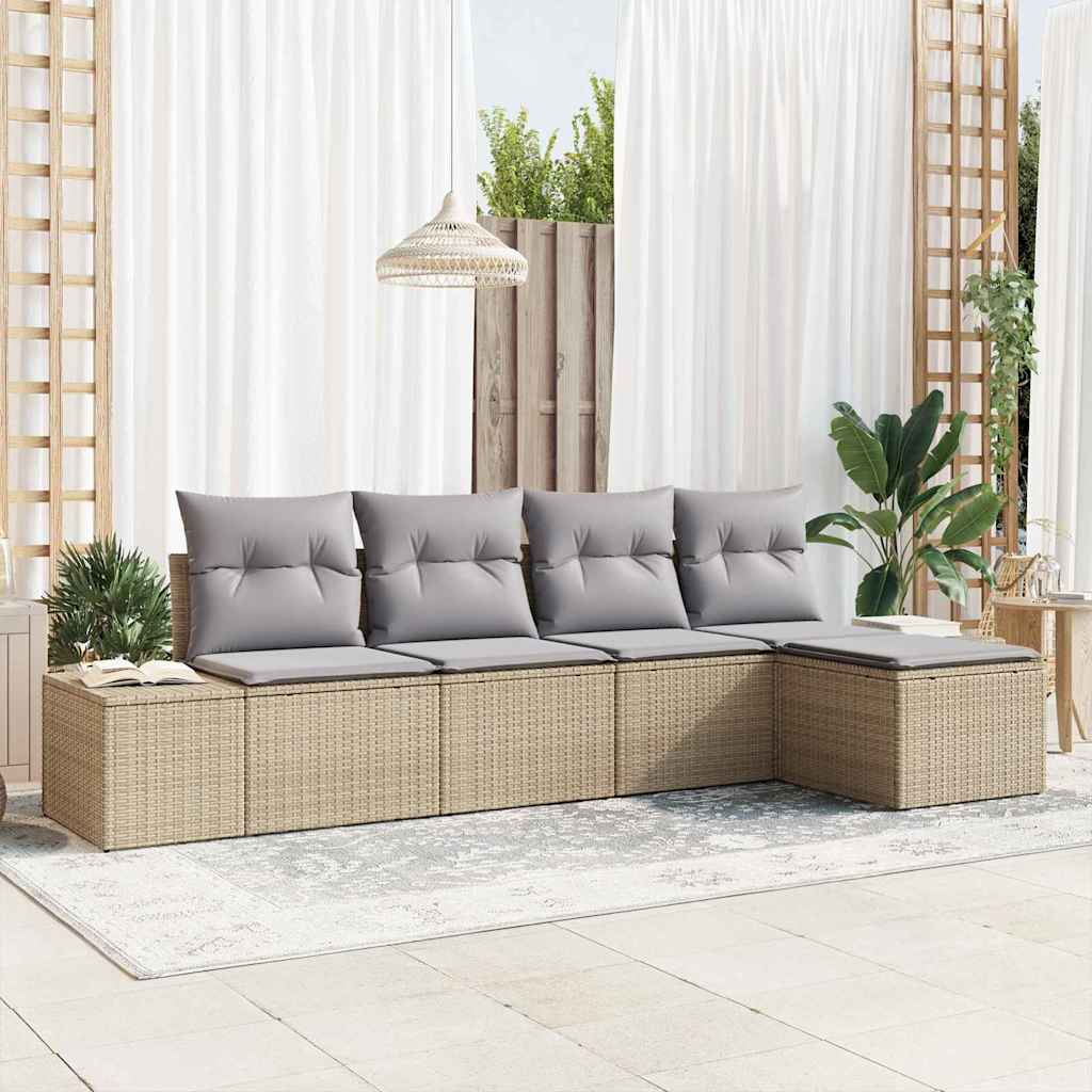 Tuin Sofa Set met kussen 5 pcs Beige poly rattan is nu te koop bij PeponiXL, paradijselijk wonen!
