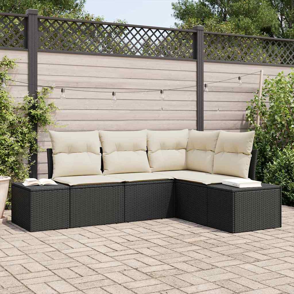 Tuin Sofa Set 4 st Zwart poly rattan is nu te koop bij PeponiXL, paradijselijk wonen!