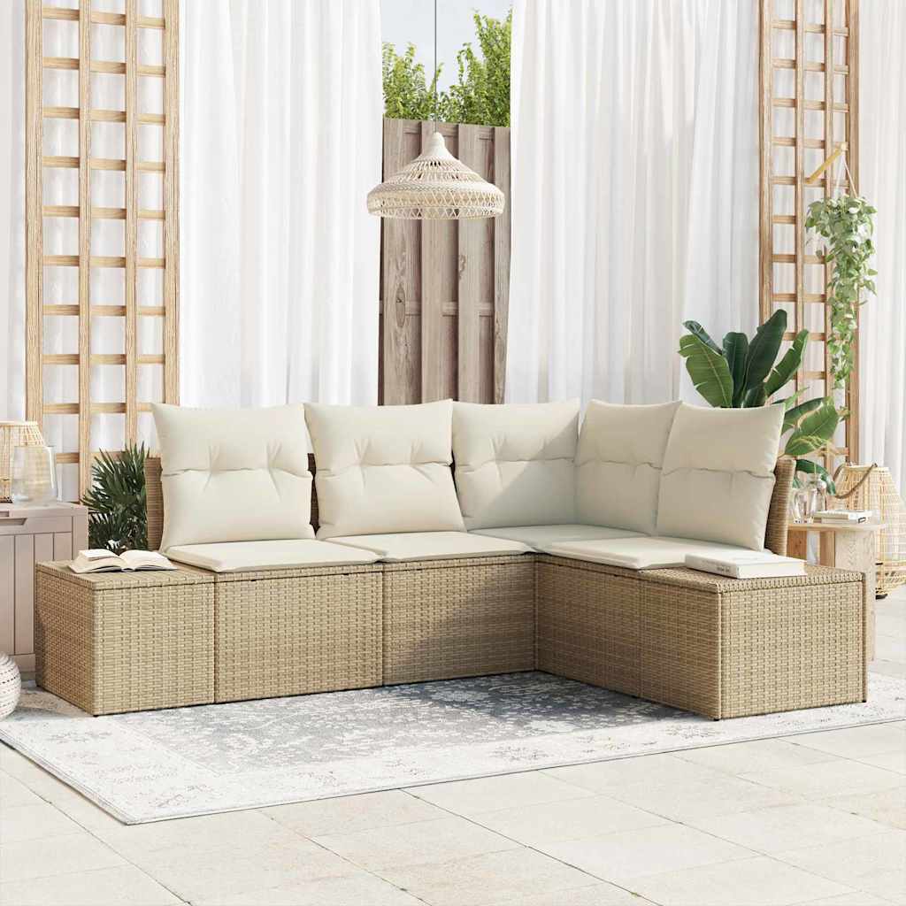 Tuin Sofa Set 4 pcs Beige poly rattan is nu te koop bij PeponiXL, paradijselijk wonen!