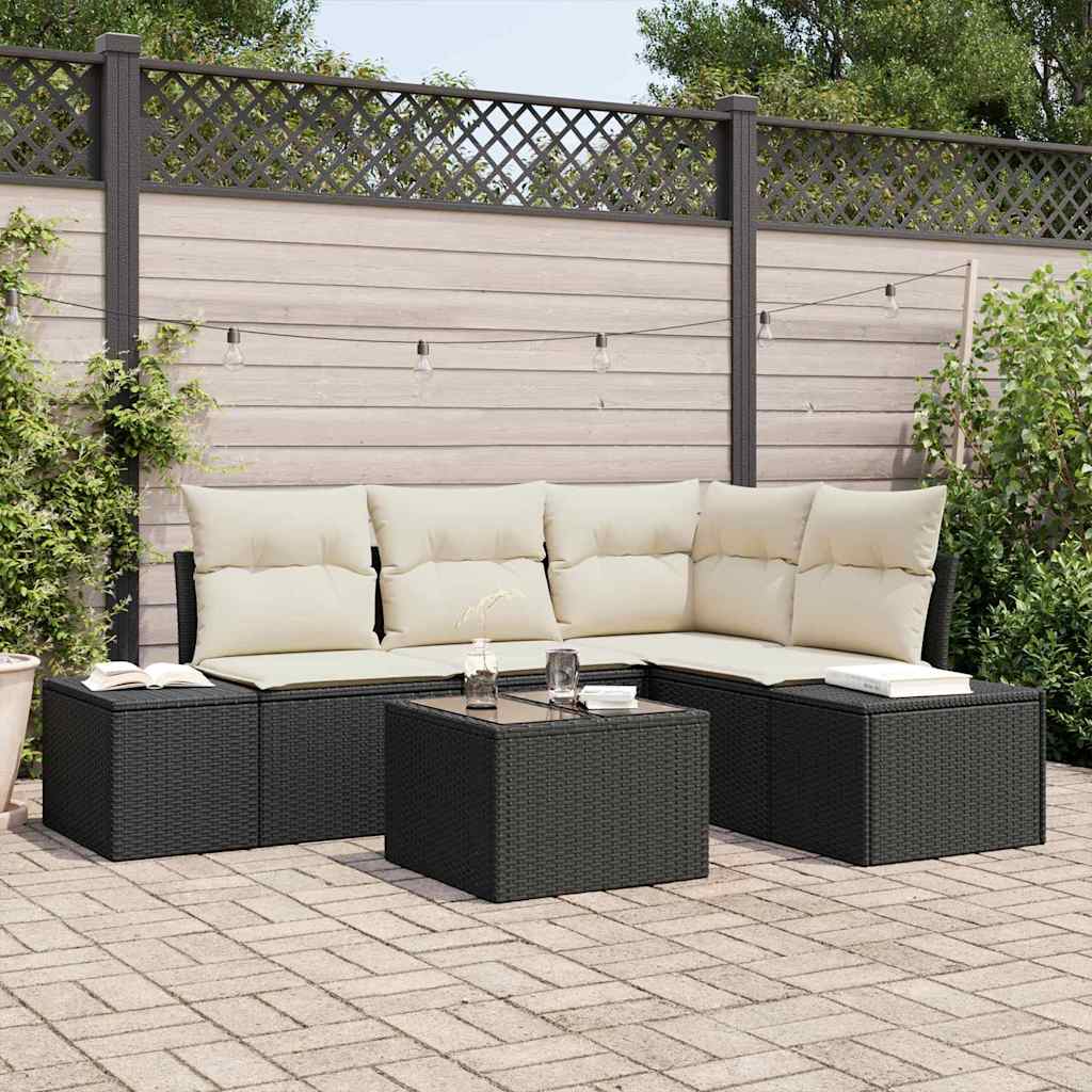 Tuin Sofa Set 5 st Zwart poly rattan is nu te koop bij PeponiXL, paradijselijk wonen!