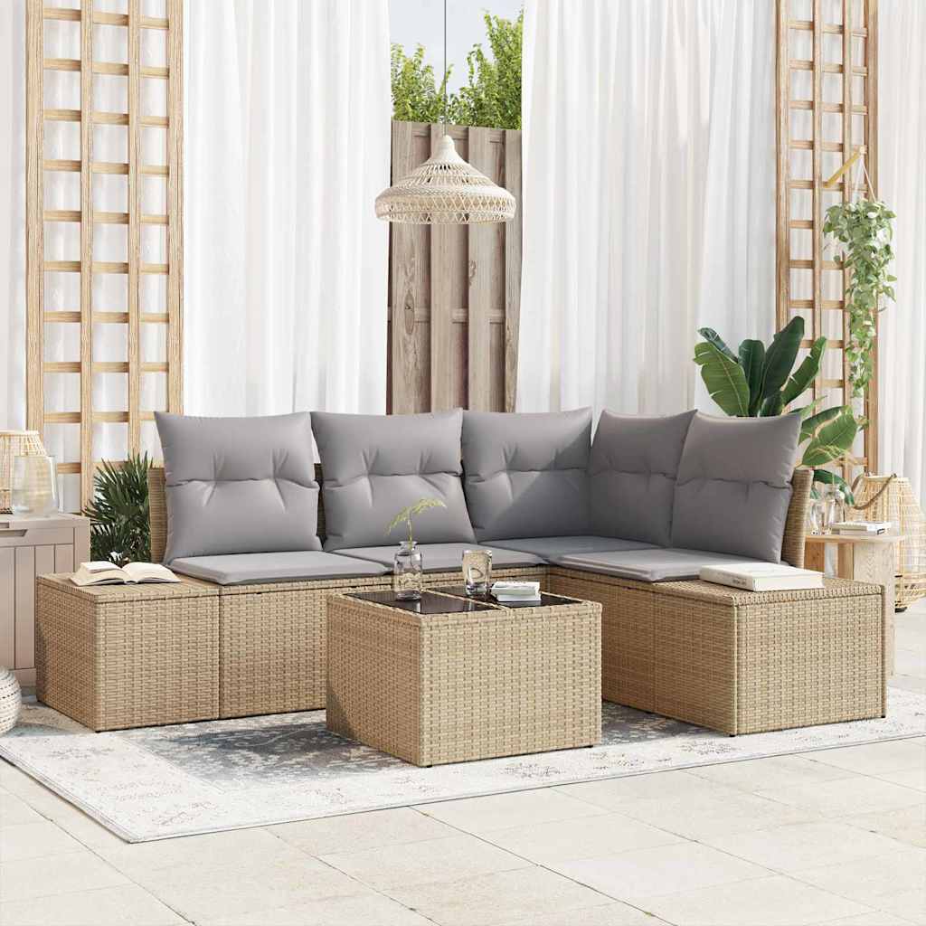 Tuin Sofa Set 5 pcs Beige poly rattan is nu te koop bij PeponiXL, paradijselijk wonen!