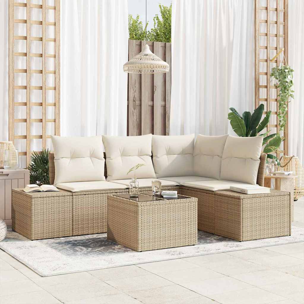 Tuin Sofa Set 5 pcs Beige poly rattan is nu te koop bij PeponiXL, paradijselijk wonen!