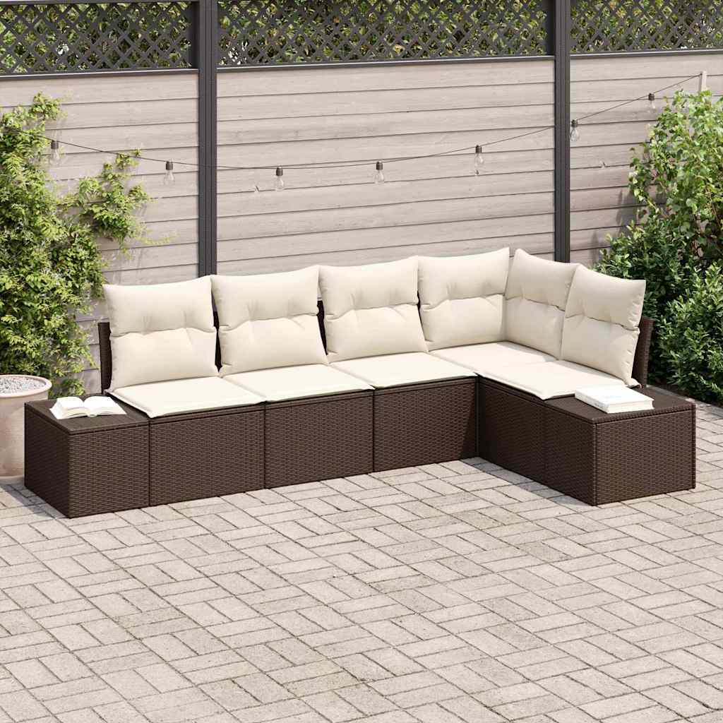 Tuin Sofa Set 5 pcs Bruin poly rattan is nu te koop bij PeponiXL, paradijselijk wonen!
