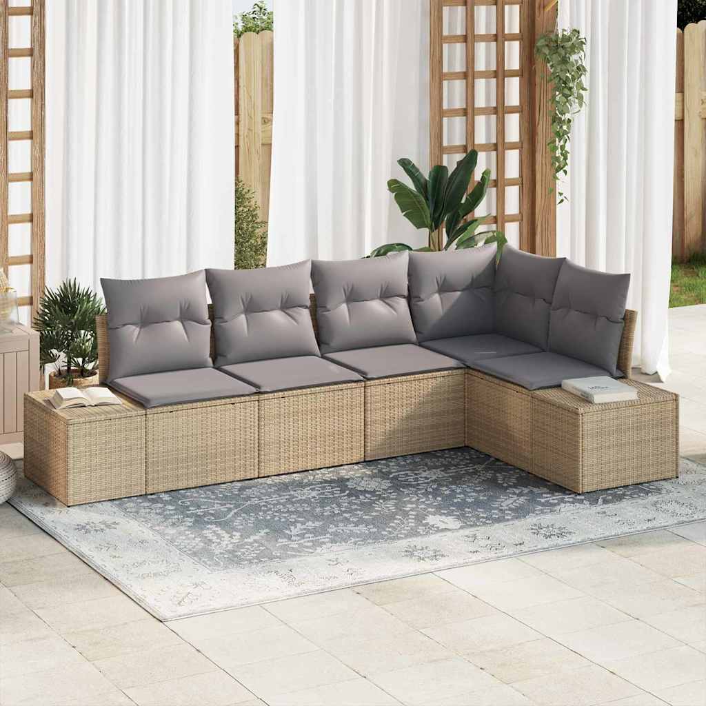 Tuin Sofa Set 5 pcs Beige poly rattan is nu te koop bij PeponiXL, paradijselijk wonen!