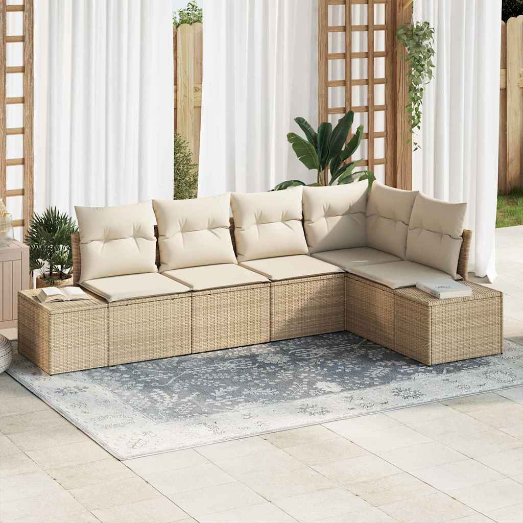 Tuin Sofa Set 5 pcs Beige poly rattan is nu te koop bij PeponiXL, paradijselijk wonen!