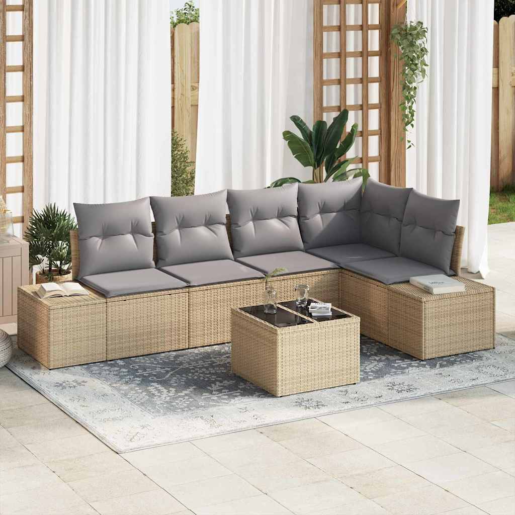 Tuin Sofa Set 6 pcs Beige poly rattan is nu te koop bij PeponiXL, paradijselijk wonen!