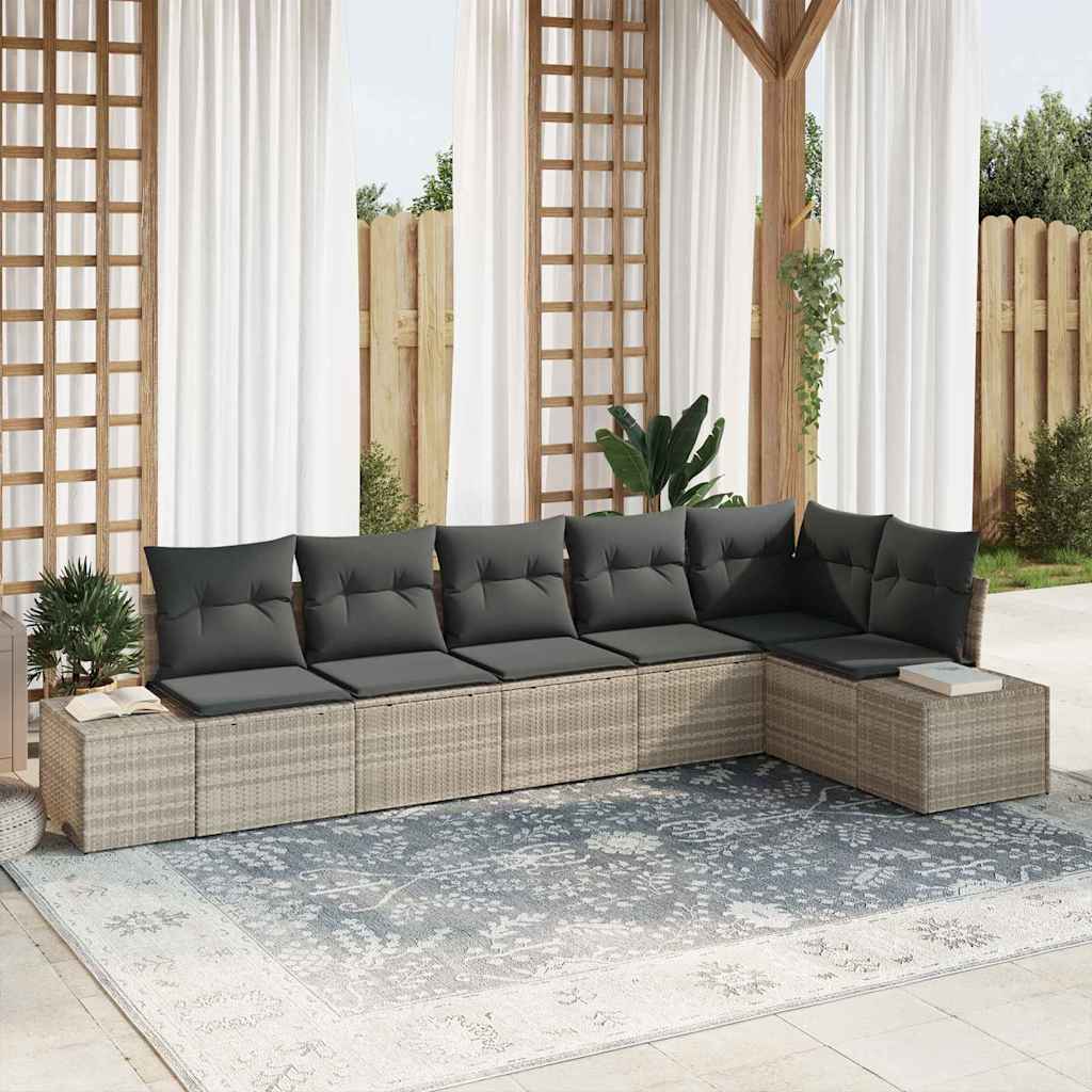 Tuin Sofa Set met kussen 6 pcs Lichtgrijs poly rattan is nu te koop bij PeponiXL, paradijselijk wonen!