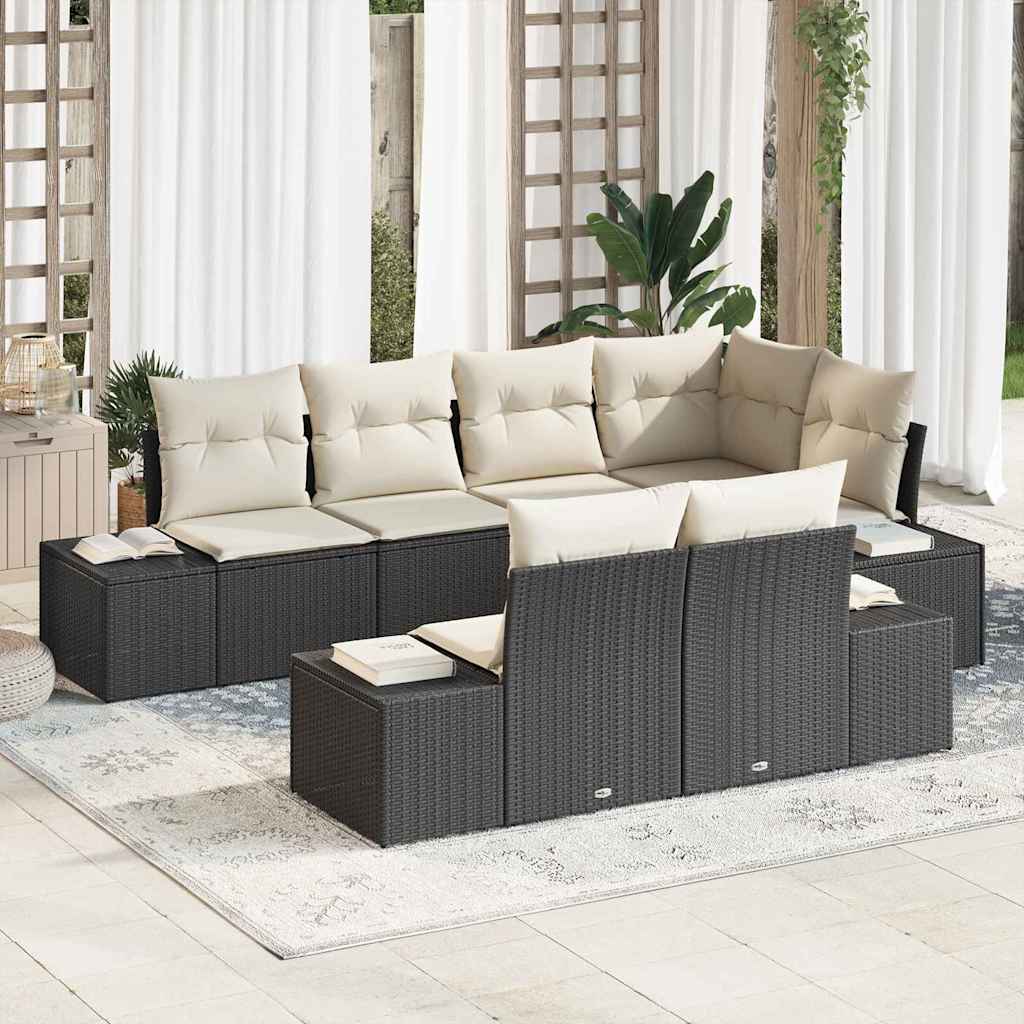 Tuin Sofa Set 7 st Zwart en Crème poly rattan is nu te koop bij PeponiXL, paradijselijk wonen!