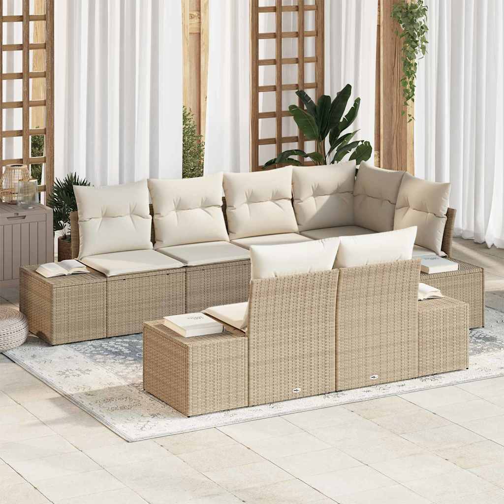 Tuin Sofa Set met kussen 7 pcs Beige en Crème poly rattan is nu te koop bij PeponiXL, paradijselijk wonen!