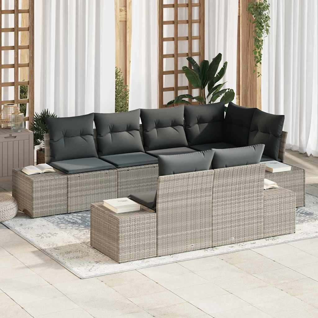 Tuin Sofa Set met kussen 7 pcs Lichtgrijs poly rattan is nu te koop bij PeponiXL, paradijselijk wonen!