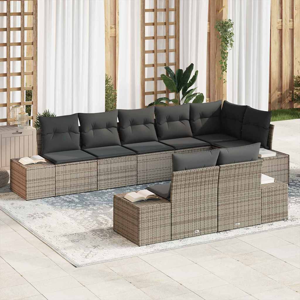Tuin Sofa Set met kussen 8 pcs Grijs poly rattan is nu te koop bij PeponiXL, paradijselijk wonen!