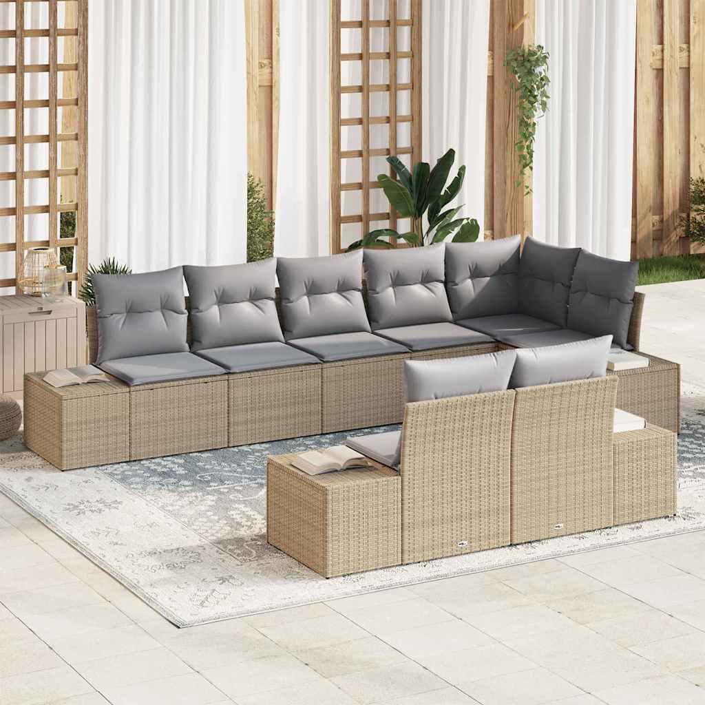Tuin Sofa Set met kussen 8 pcs Beige en Grijs poly rattan is nu te koop bij PeponiXL, paradijselijk wonen!