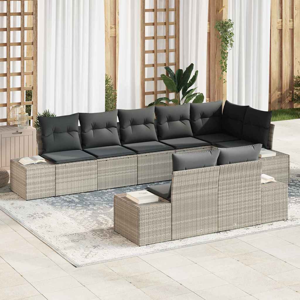Tuin Sofa Set met kussen 8 pcs Lichtgrijs poly rattan is nu te koop bij PeponiXL, paradijselijk wonen!