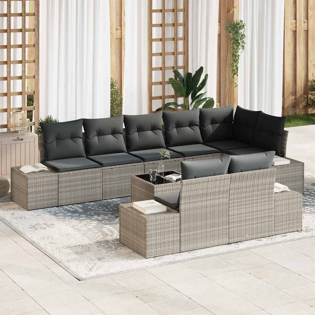 Tuin Sofa Set met kussen 9 pcs Lichtgrijs poly rattan is nu te koop bij PeponiXL, paradijselijk wonen!