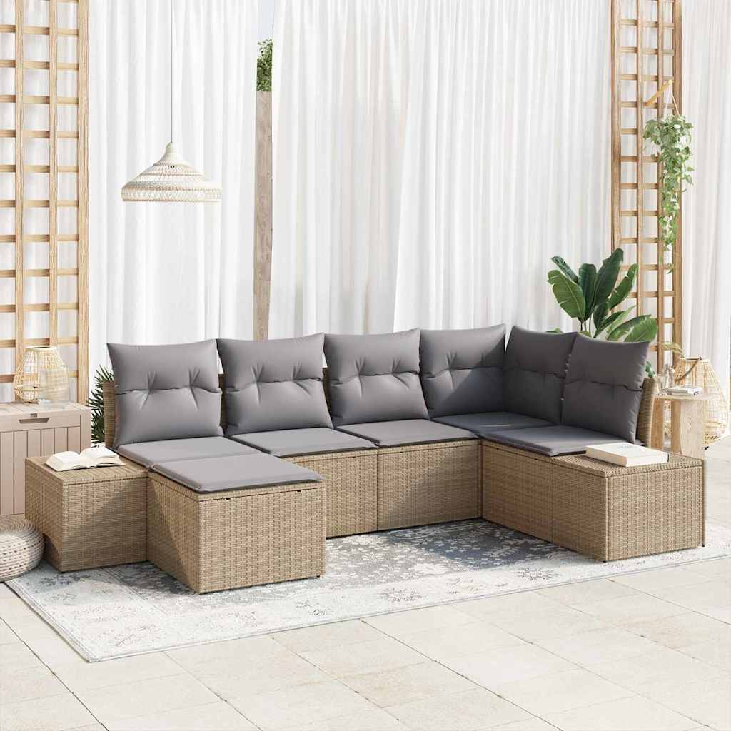 Tuin Sofa Set met kussen 6 pcs Beige en Grijs poly rattan is nu te koop bij PeponiXL, paradijselijk wonen!